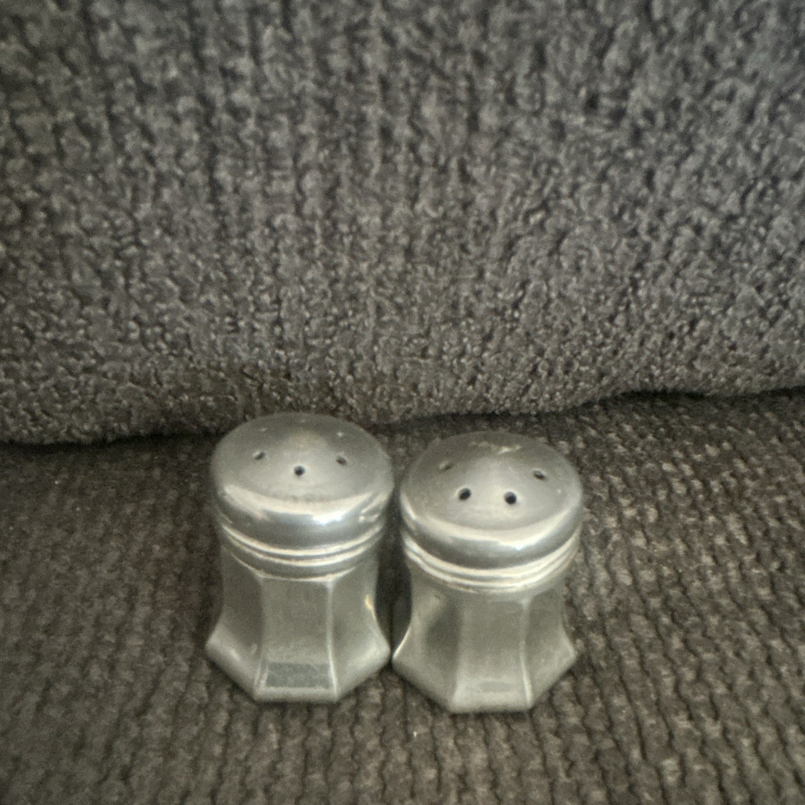 Pair Octagonal Salt & Pepper Shakers Marked PEWTER