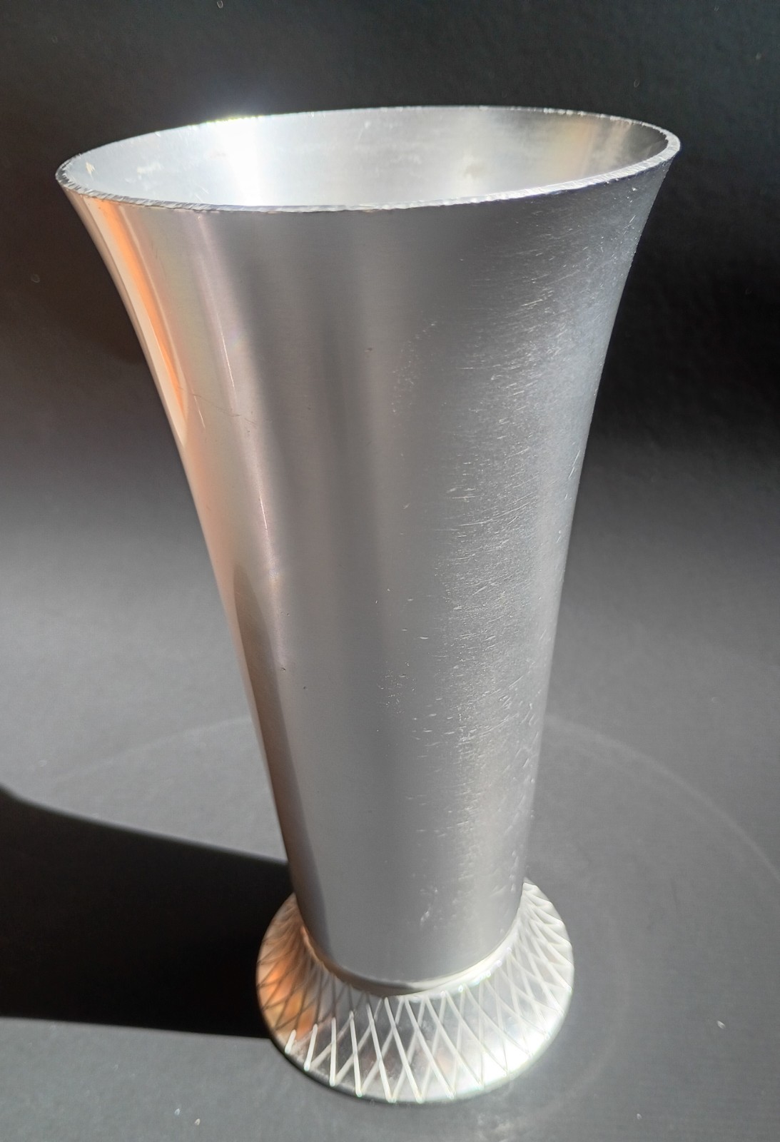 Kensington Aluminum Trumpet Vase Art Deco Lurelle Guild Footed Diamond 7 Inch