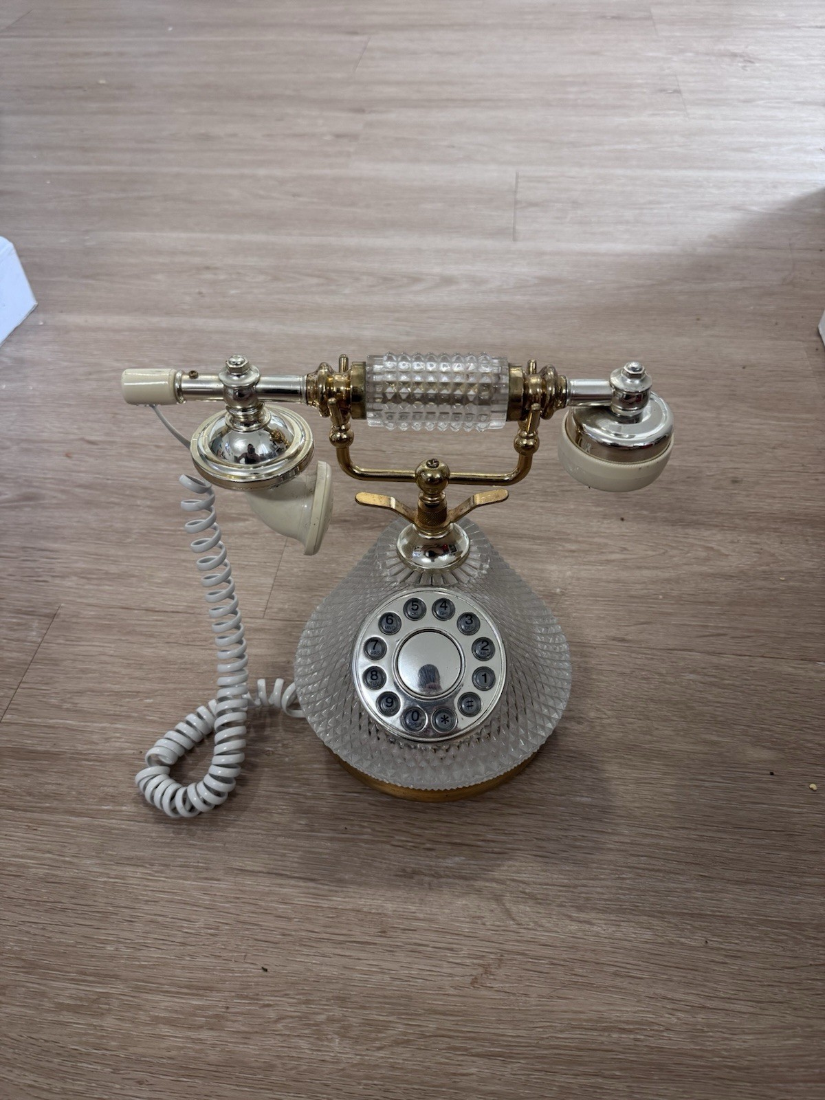 Vintage Crystal Cut Landline Phone Victorian Style TT Systems Gold Tone