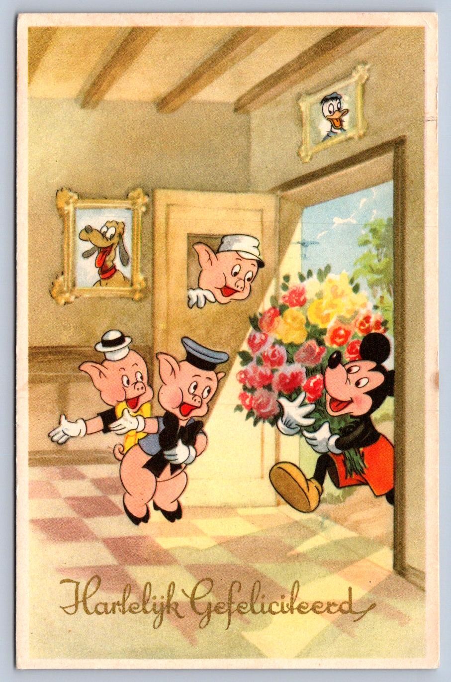 K59/ Walt Disney Postcard c1950-60s Mickey Mouse Three Little Pigs Belgium 326