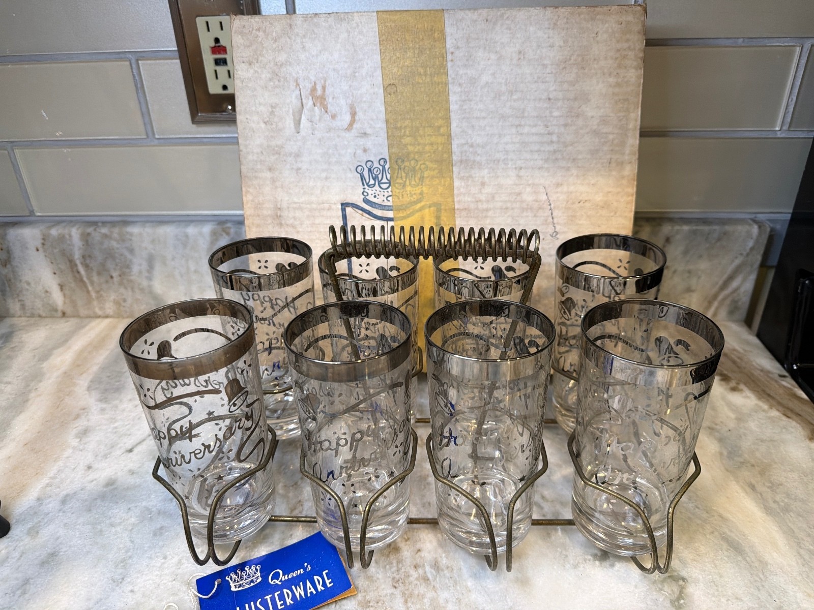 Vintage Mid-Century Modern Vitreon Queen\'s Lusterware HappyAnniversary Caddy Set