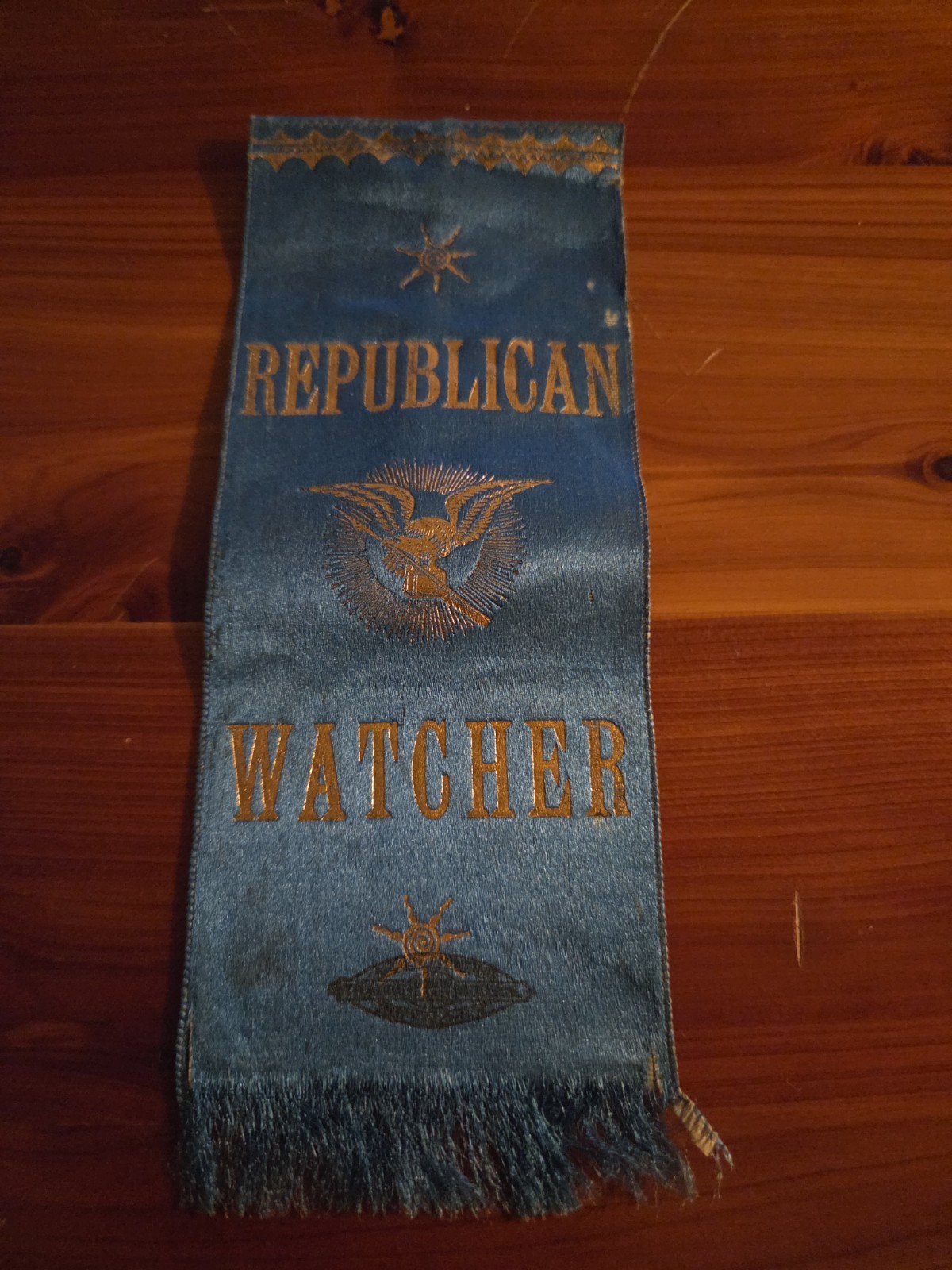 19th Century Republican Watcher Fabric Election Ribbon Pin