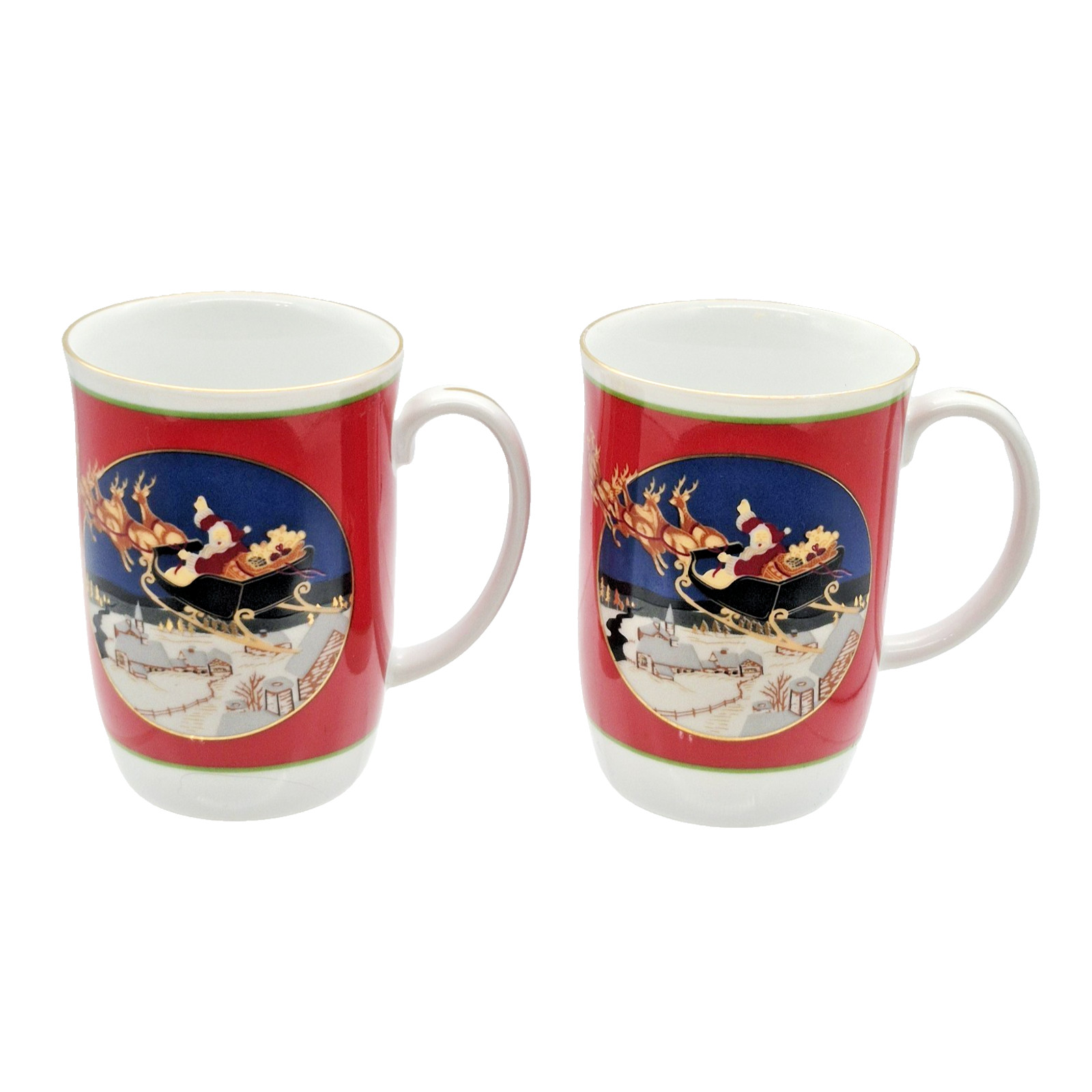 Vintage Otagiri Gibson Greetings Christmas Mugs Set of 2 Santa\'s Sleigh Japan