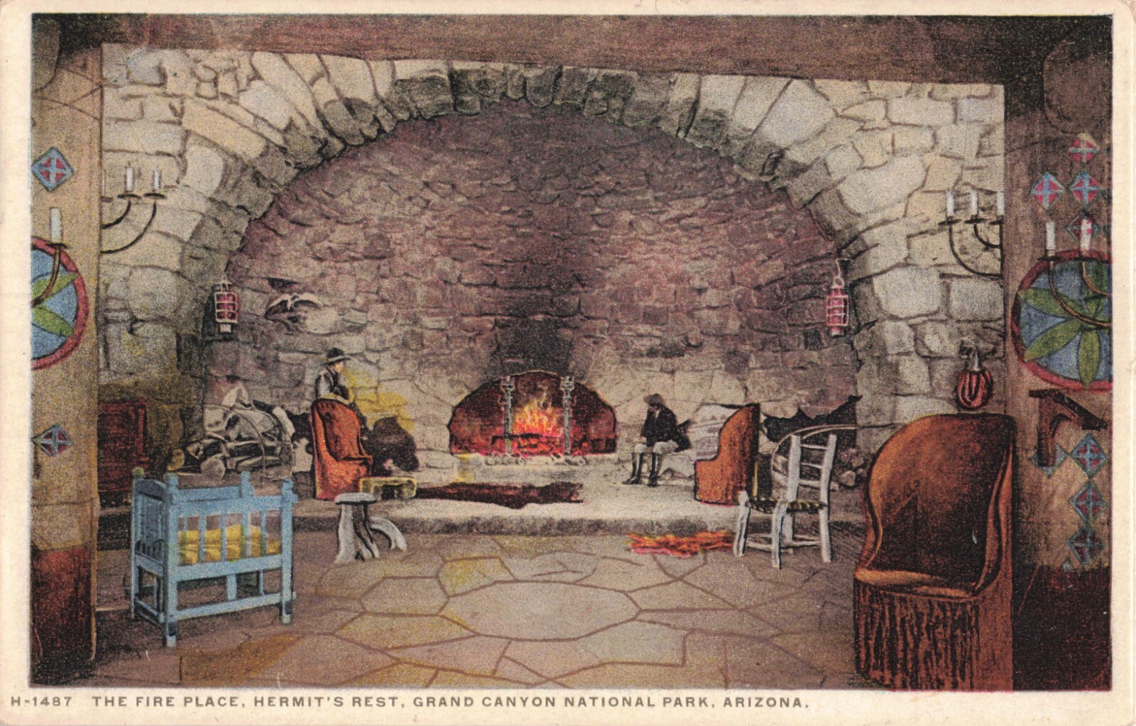 Postcard Fred Harvey Fire Place Baby Cribb Grand Canyon Arizona R322