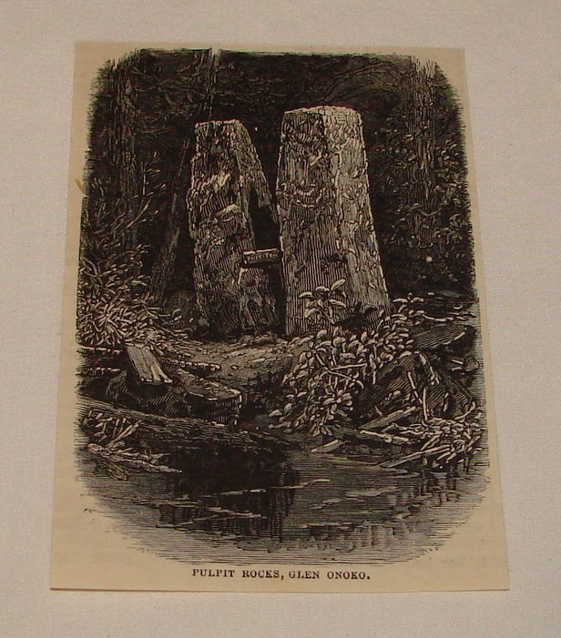 1880 magazine engraving ~ GLEN ONOKO PULPIT ROCKS Pennsylvania