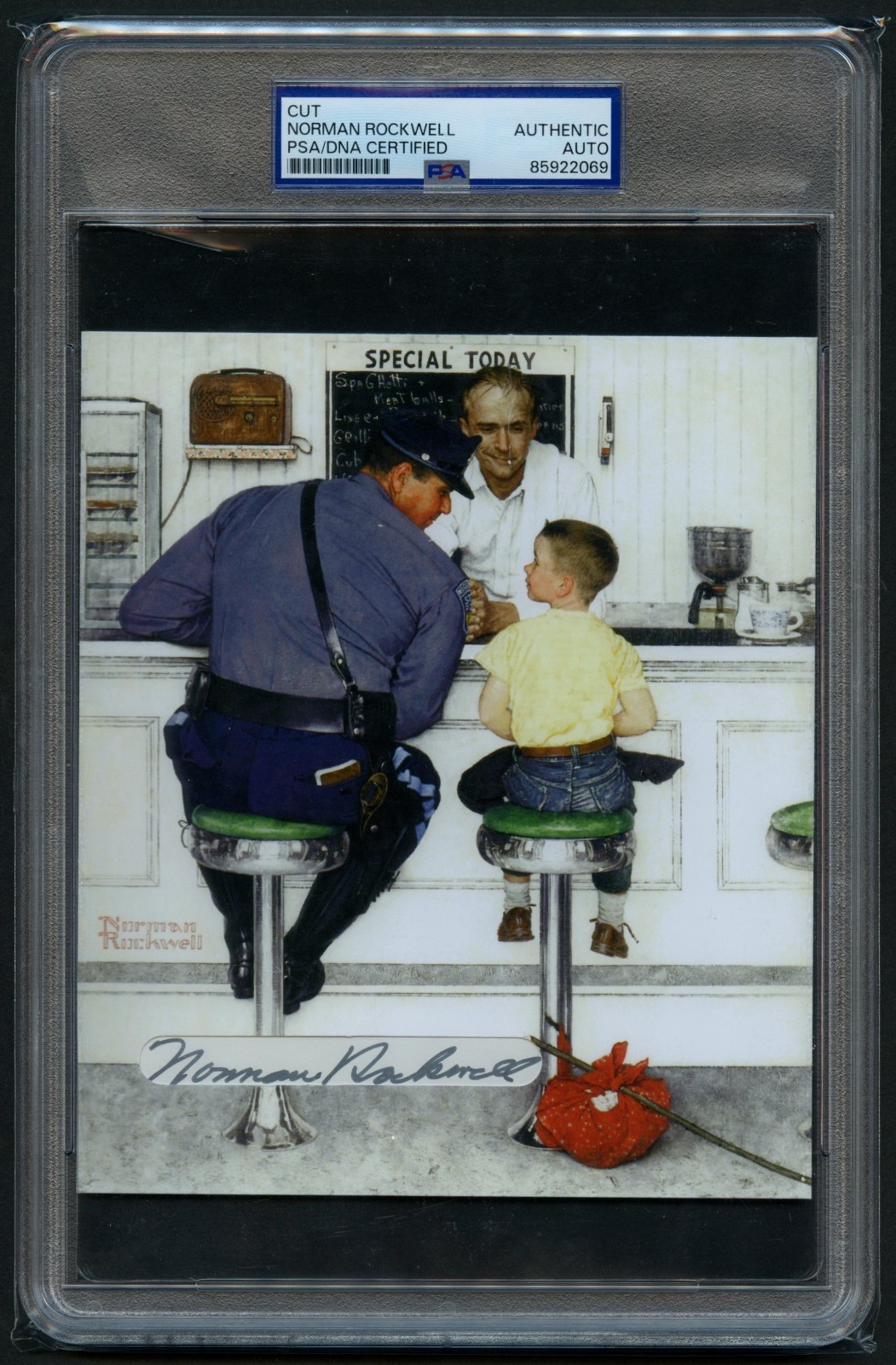 Norman Rockwell signed autograph 5.5x6.5 Custom Cut Painter Illustrator PSA Slab