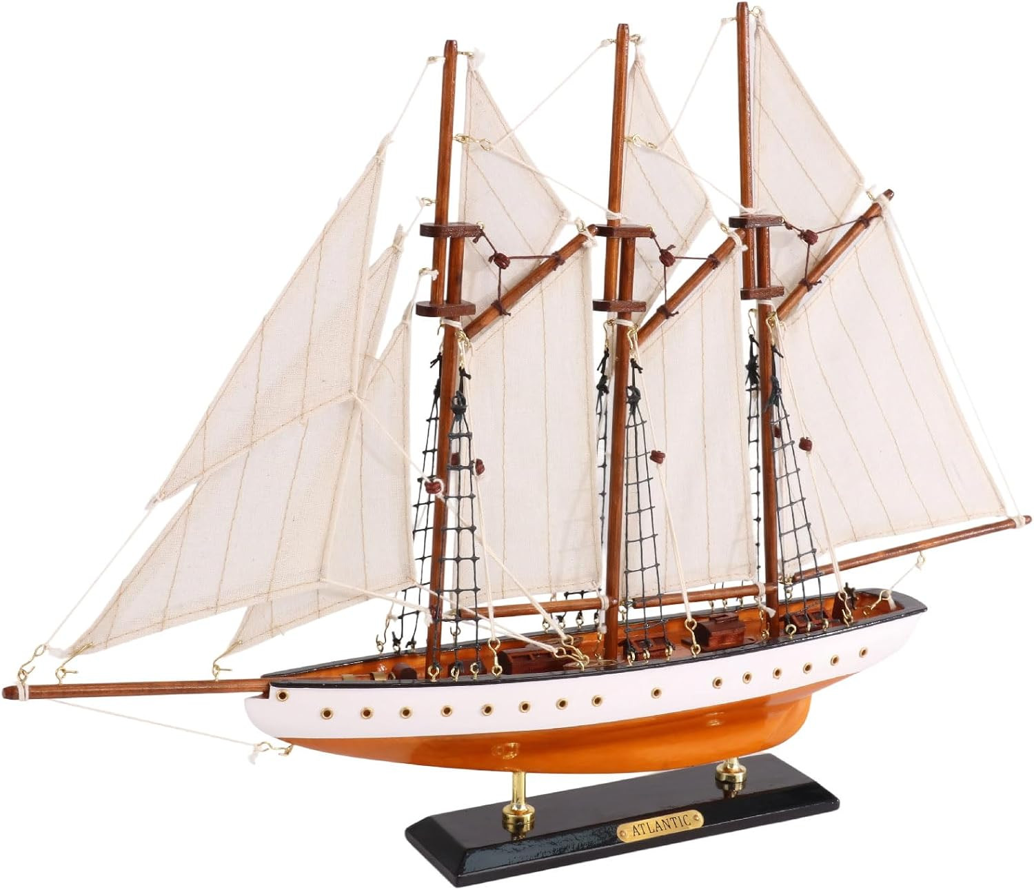 19-Inch Wooden Model Sailboat Decor - Atlantic Schooner Model Ship Vintage Sail