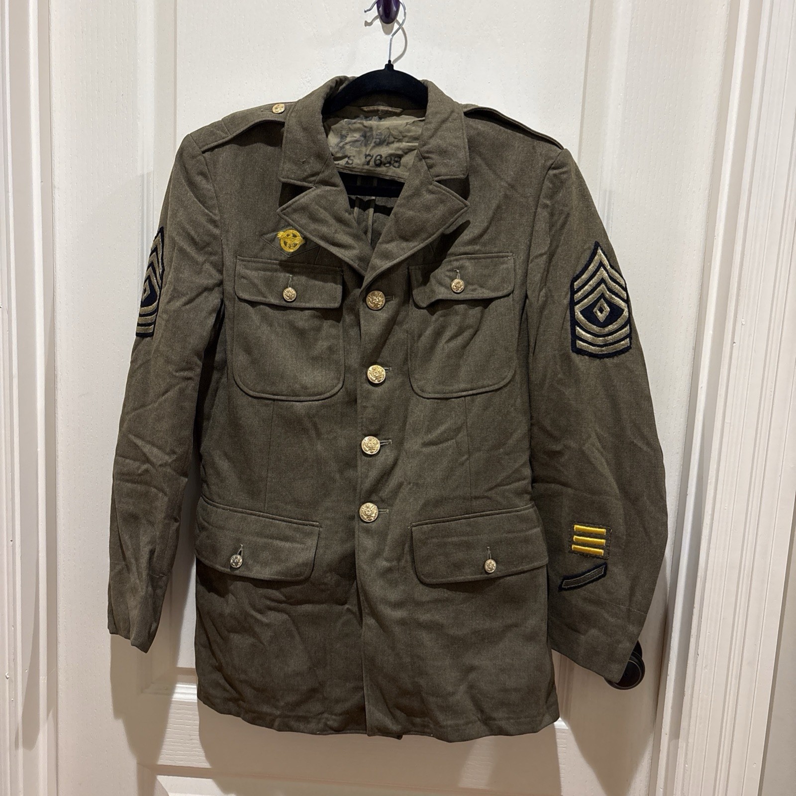 WWII 1941 US Army First Sergeant Wool Service Coat 38R Ruptured Duck Named
