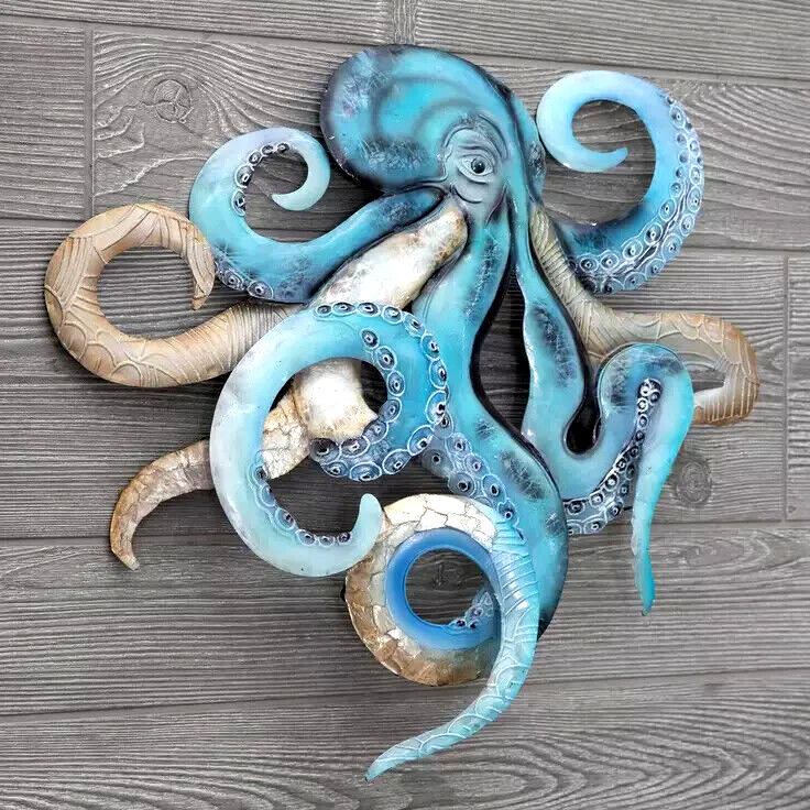 Octopus Metal Wall Art, Nautical Home Decor, Beach House Ocean Boating Sea Life