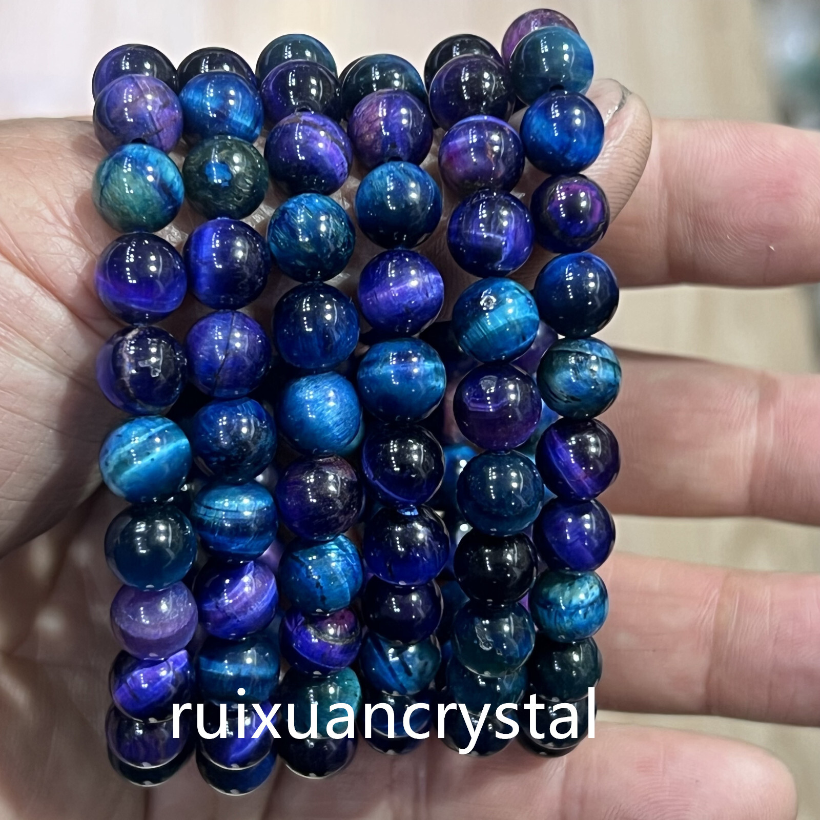 Wholesale Lot 6pcs Titanium Rainbow Tiger\'s Eye 8mm 7.5\