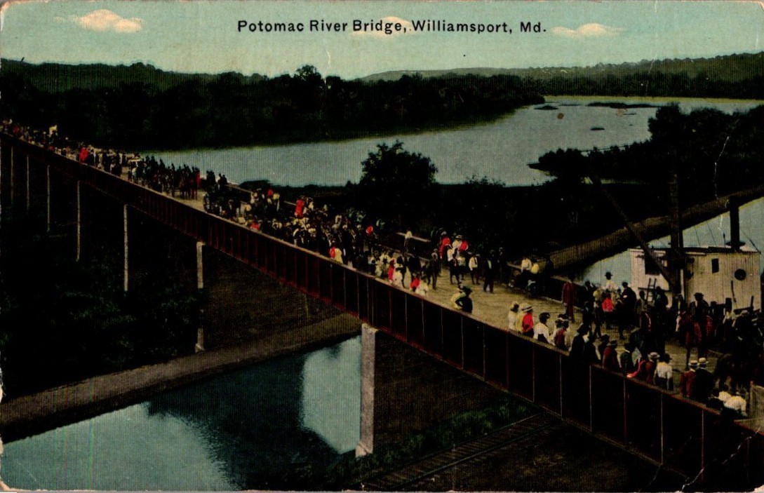 Vintage Postcard 1910 Potomac River Bridge, Williamsport, Maryland (MD)
