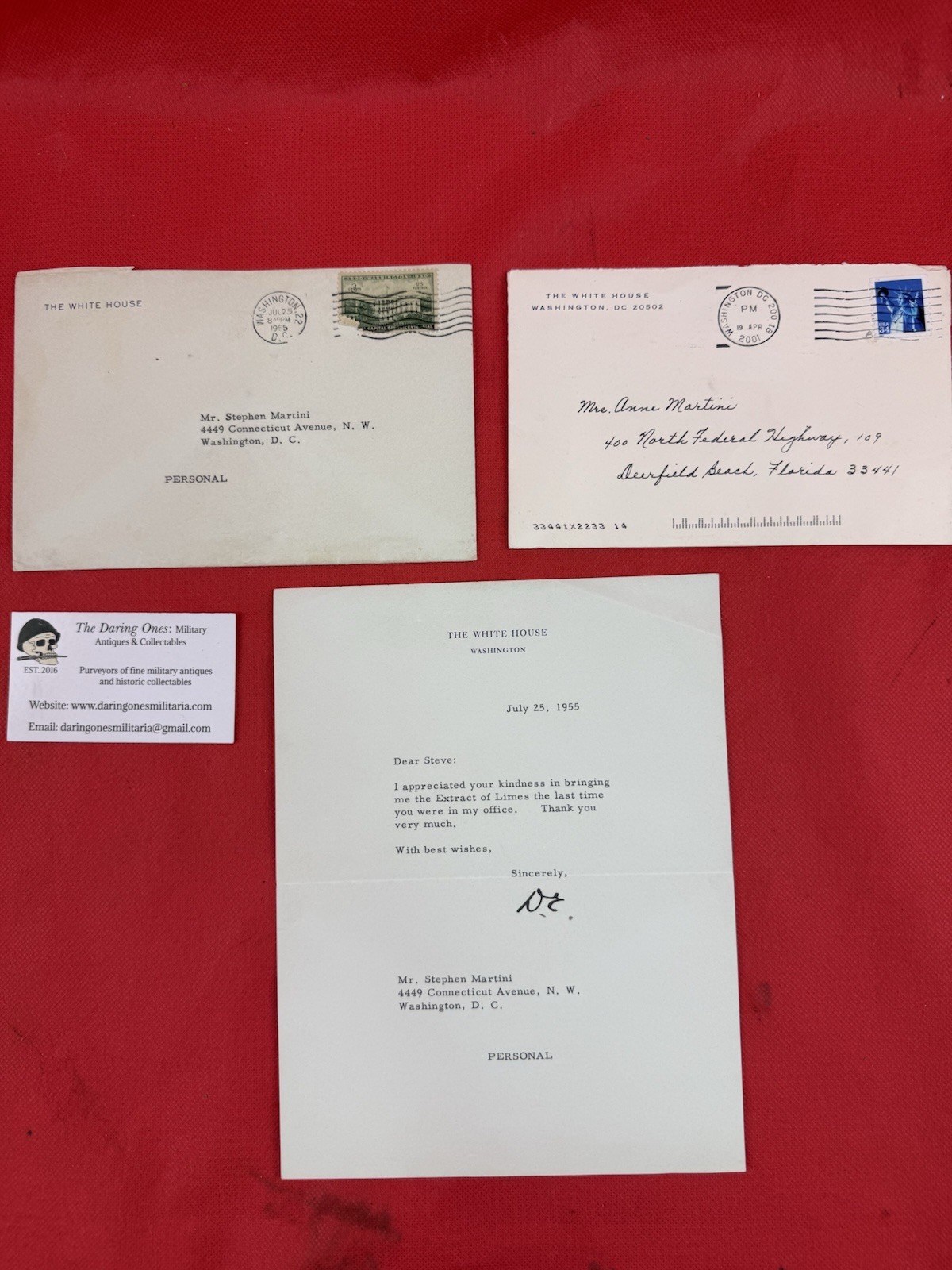 Original 1955 President Dwight D. Eisenhower Signed Letter White House Barber