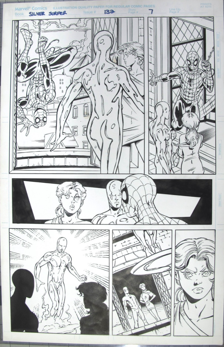vtg 1997 original Marvel comic art - Silver Surfer 132 Spider man Pelletier/Ryan