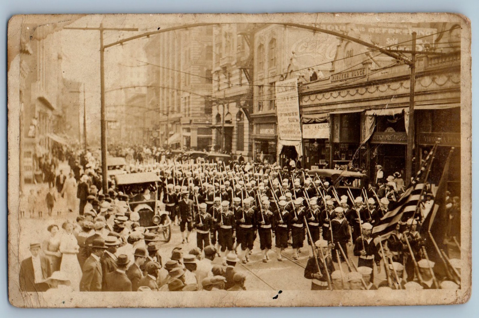 c1910's US Navy Sailors Patriotic Parade Norfolk Virginia VA RPPC Photo Postcard