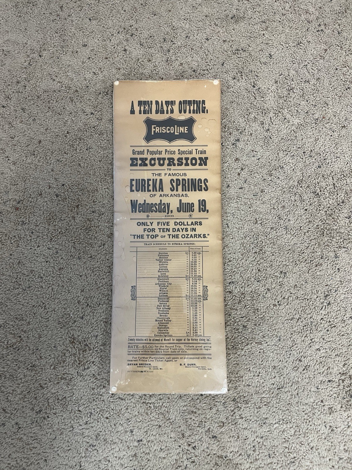 Vintage 1901 Frisco Line Train Schedule Advertisement