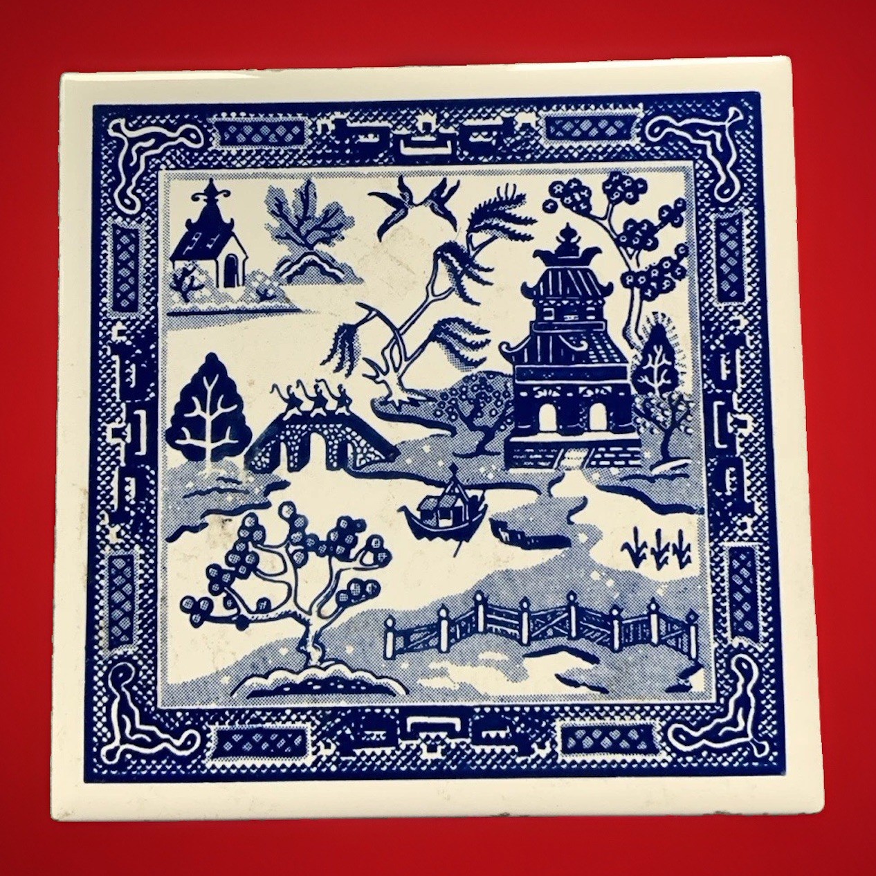 Vintage Blue Willow Pattern Trivet By Soriano Ceramics 6\