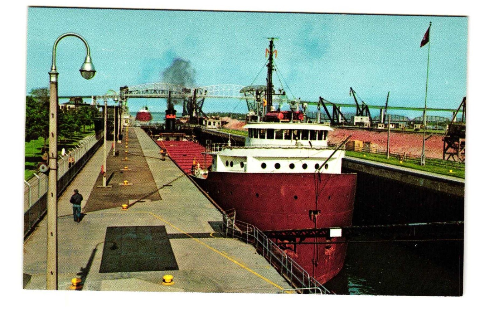 Soo Locks, Sault Ste Marie MI vintage postcard unposted