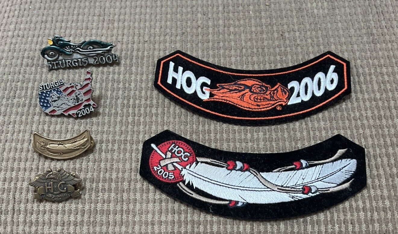 HOG 2005 & 2006 Harley Davidson Owners Motorcycle Group Patches + 4 Pins Sturgis