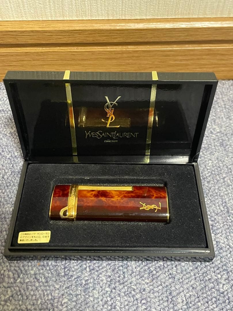 YVES SAINT LAURENT YSL Gas Lighter Tortoiseshell Brown /w box Ignition confirmed