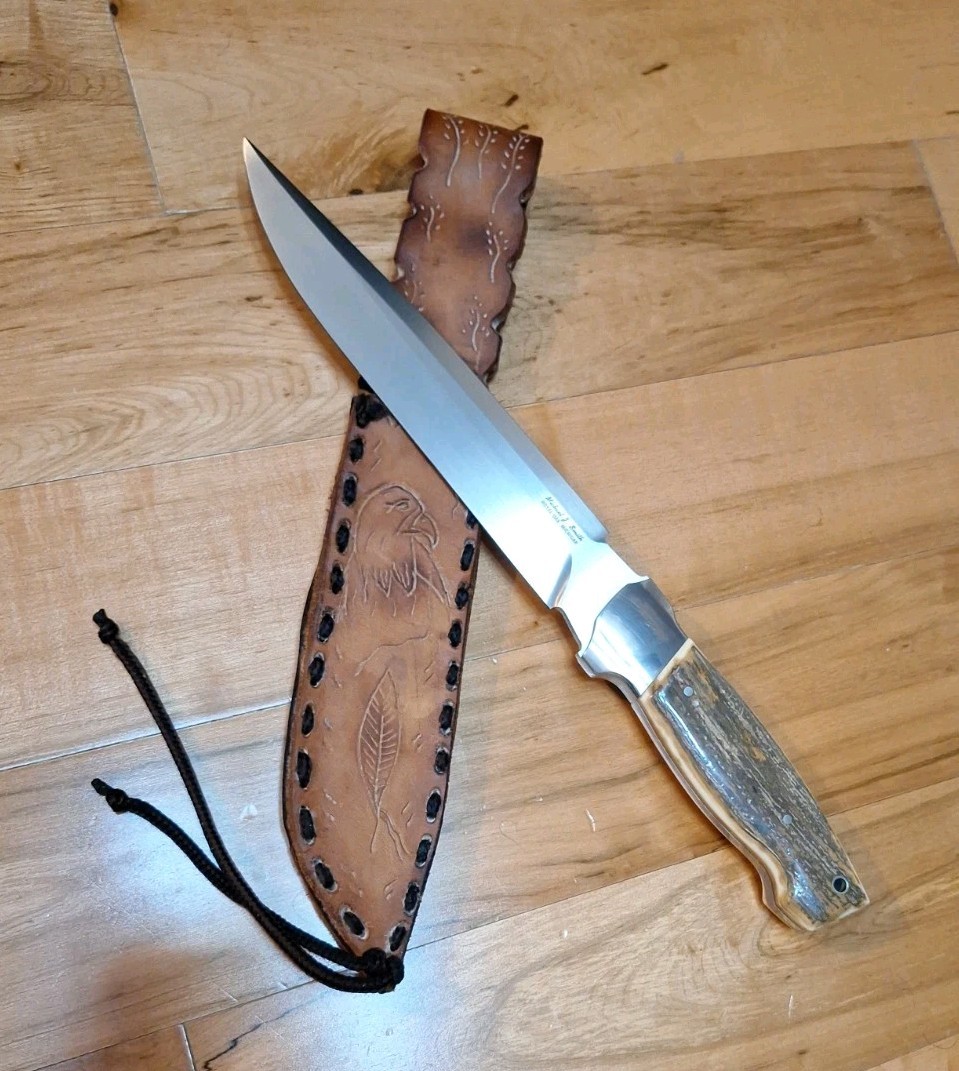 MICHAEL J. SMITH FIGHTER KNIFE ROYAL OAK MICHIGAN 13.25 OAL W/ SHEATH 