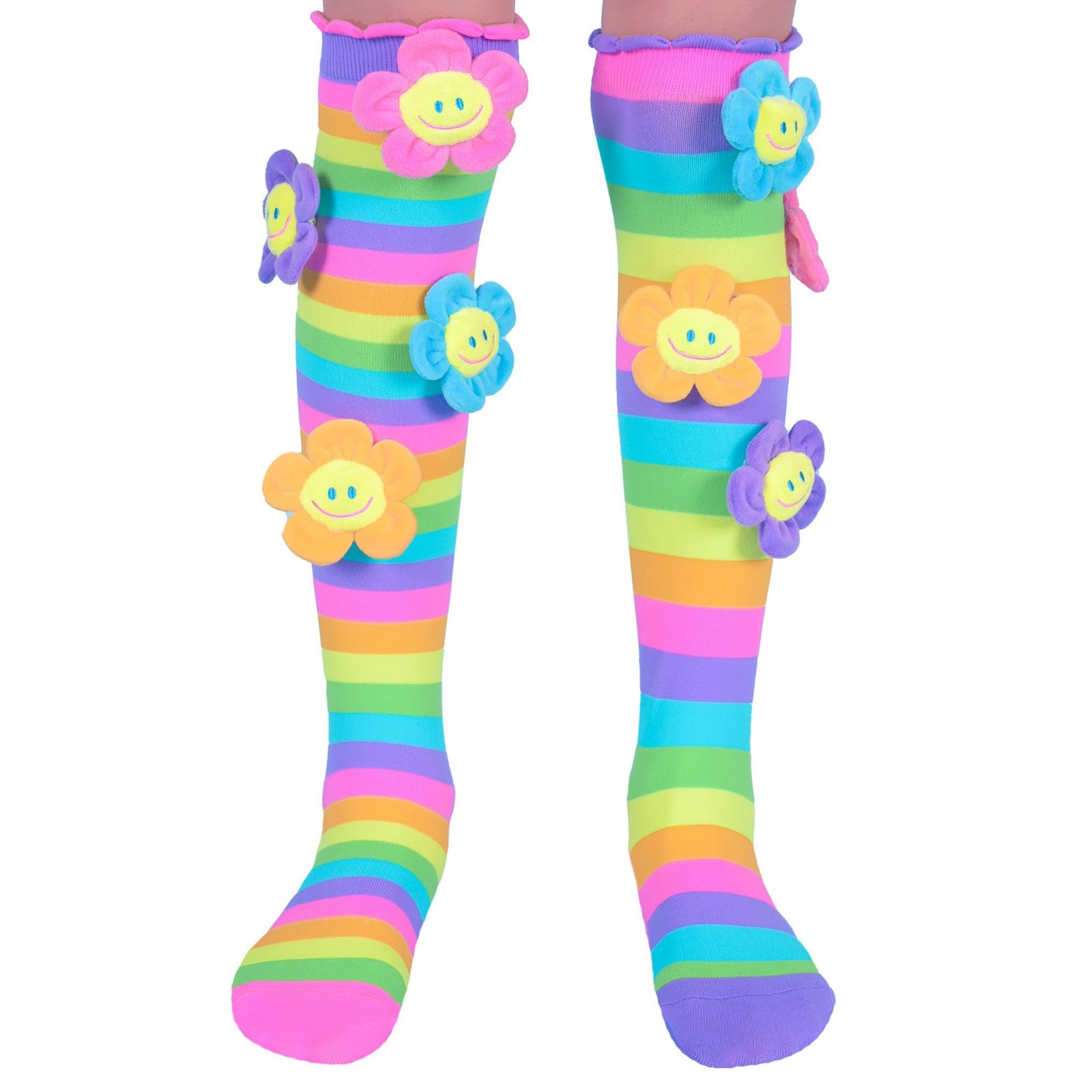 MADMIA Oopsie Daisy Socks, Cute Knee-High Socks With Plush Flowers Attached