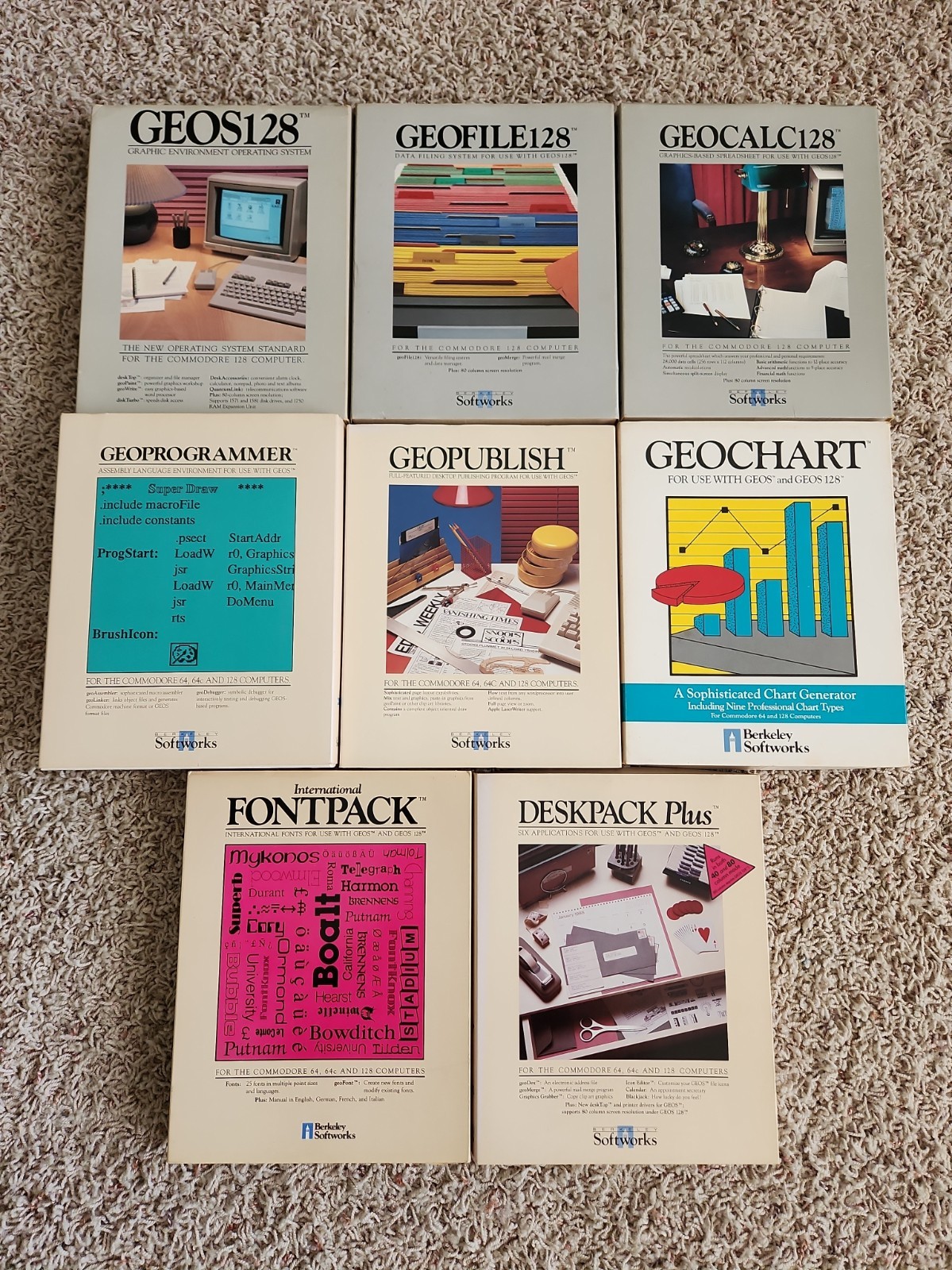 Lot 8 Vintage Commodore 64 C64 C128 GEOS Software Boxed CIB Berkeley Softworks