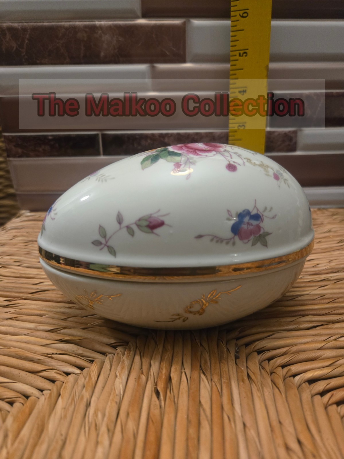 Vintage Shackman Japan Porcelain Egg Trinket Box – Floral & Gold Gilded