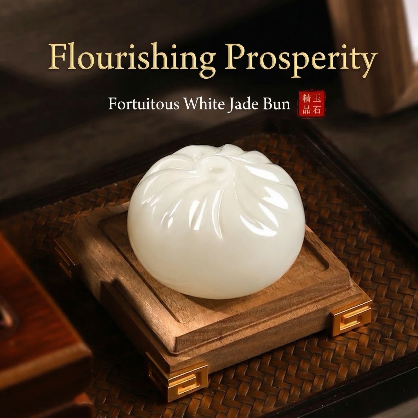Hand Carved Authentic Jade Bao Steamed Bun Fine Art Lucky Dumpling Dim Sum Gift