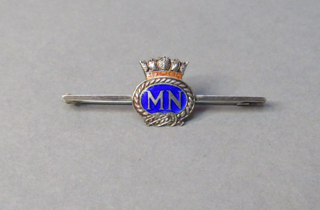 c.WWII Kings Crown Merchant Navy Silver & Enamel Sweetheart Brooch Bar Badge TLM