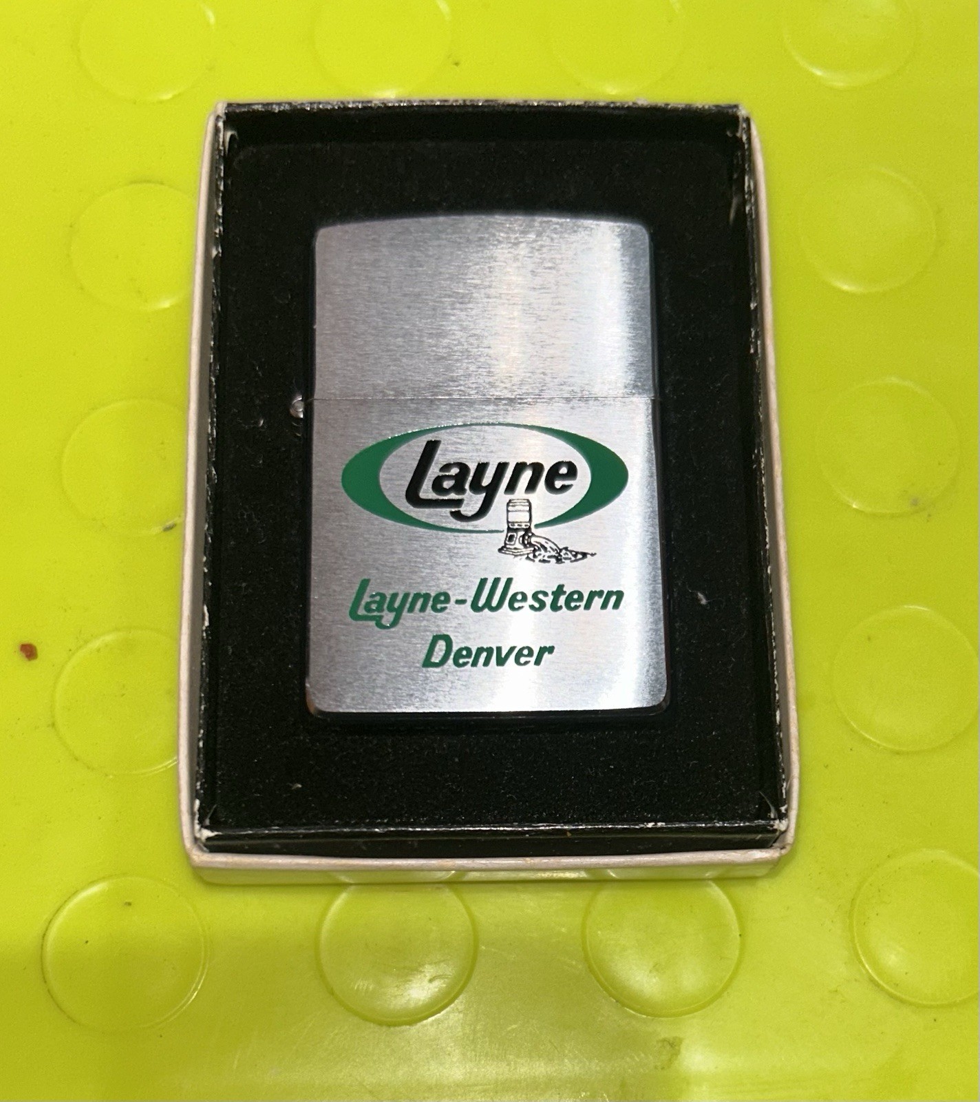 Vintage 1979 Zippo Lighter Layne-Western Denver In Box Unused NM Condition
