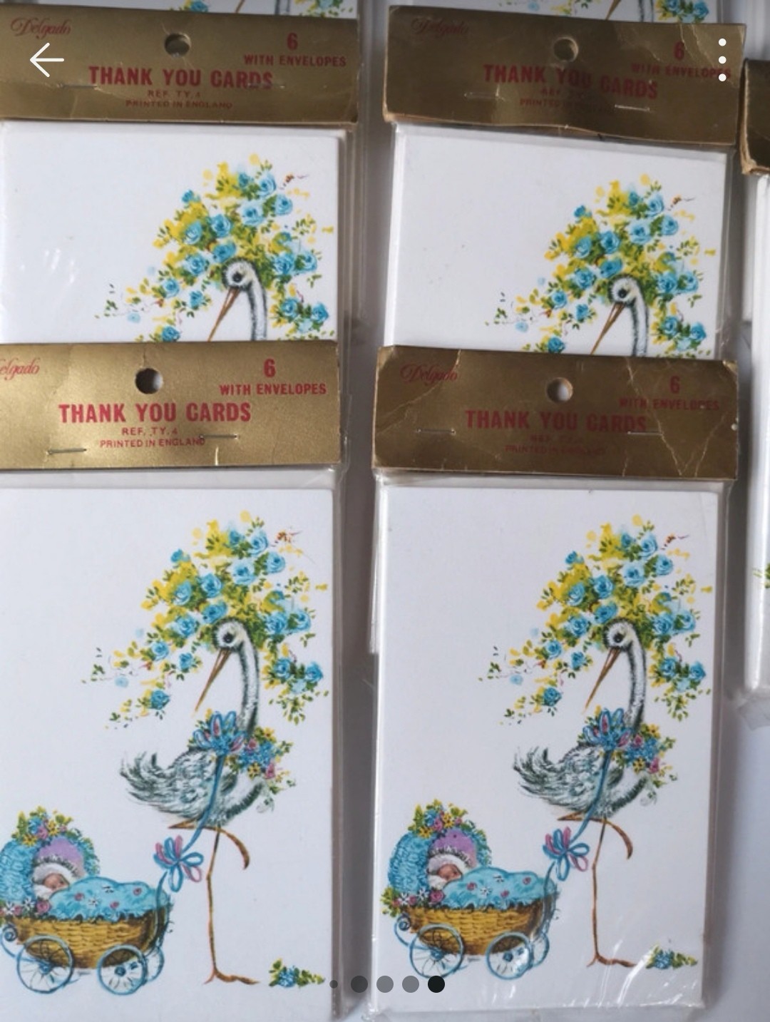 NOS 17 Unopened Vintage Delgado Baby Thank You Cards Pack - Stork & Pram