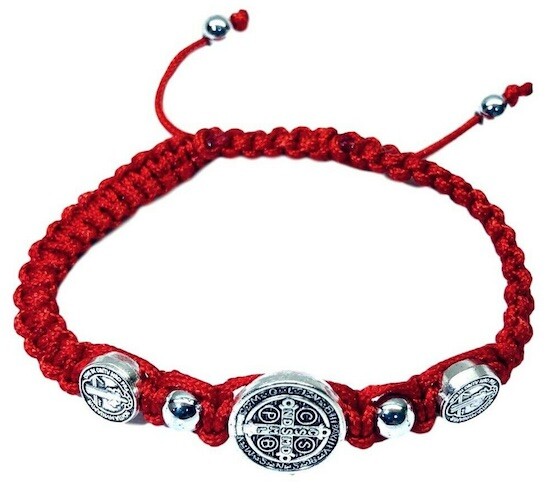 Saint St Benedict Red Medal Trinity Bracelet Pulsera Roja De San Benito