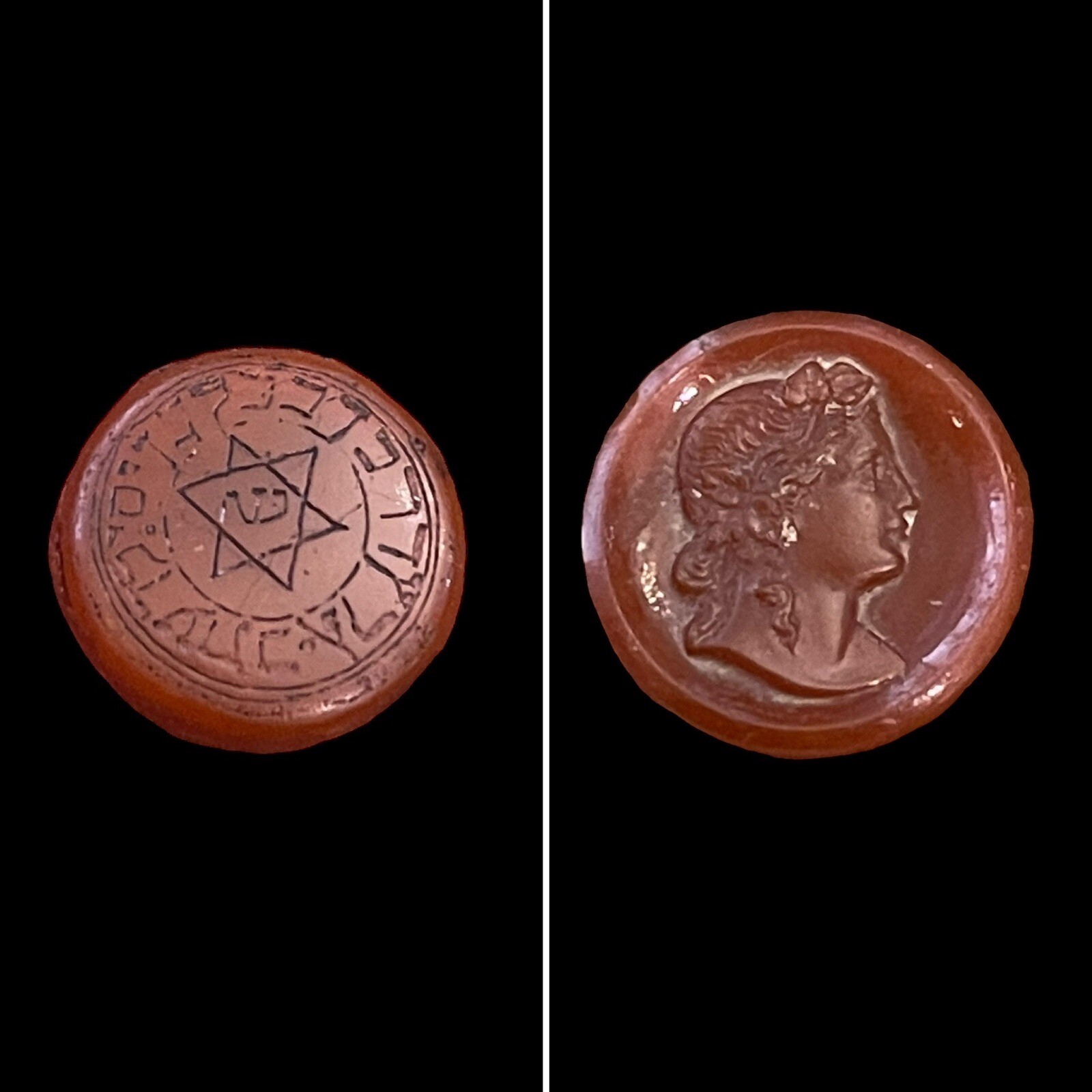 Double Sided Hand Made Canochon Agate Stone Jewish Amulet Judaica Kabala