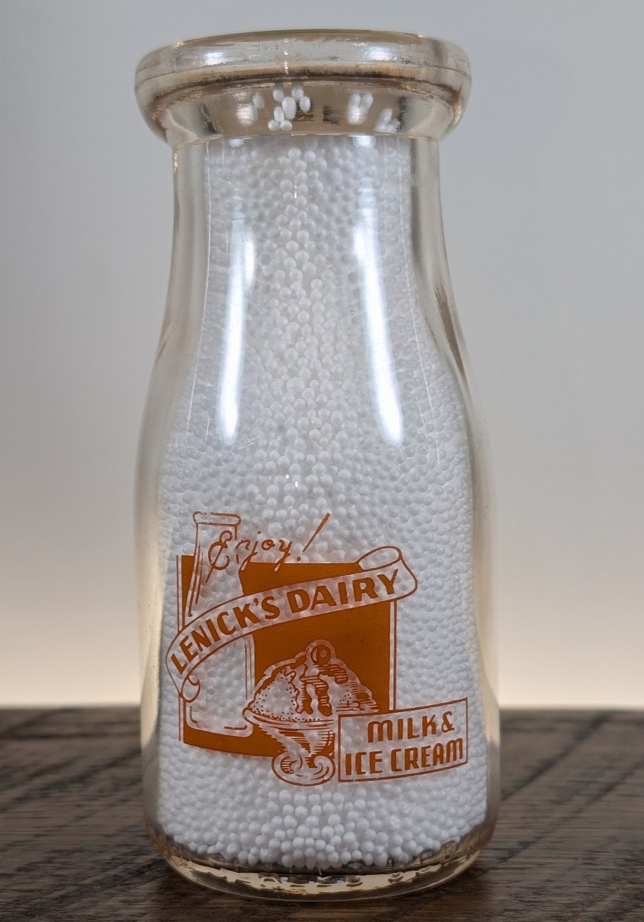 Lenick\'s Dairy LaPorte La Porte IN IND INDIANA Milk & Ice Cream Pyro Bottle ACL