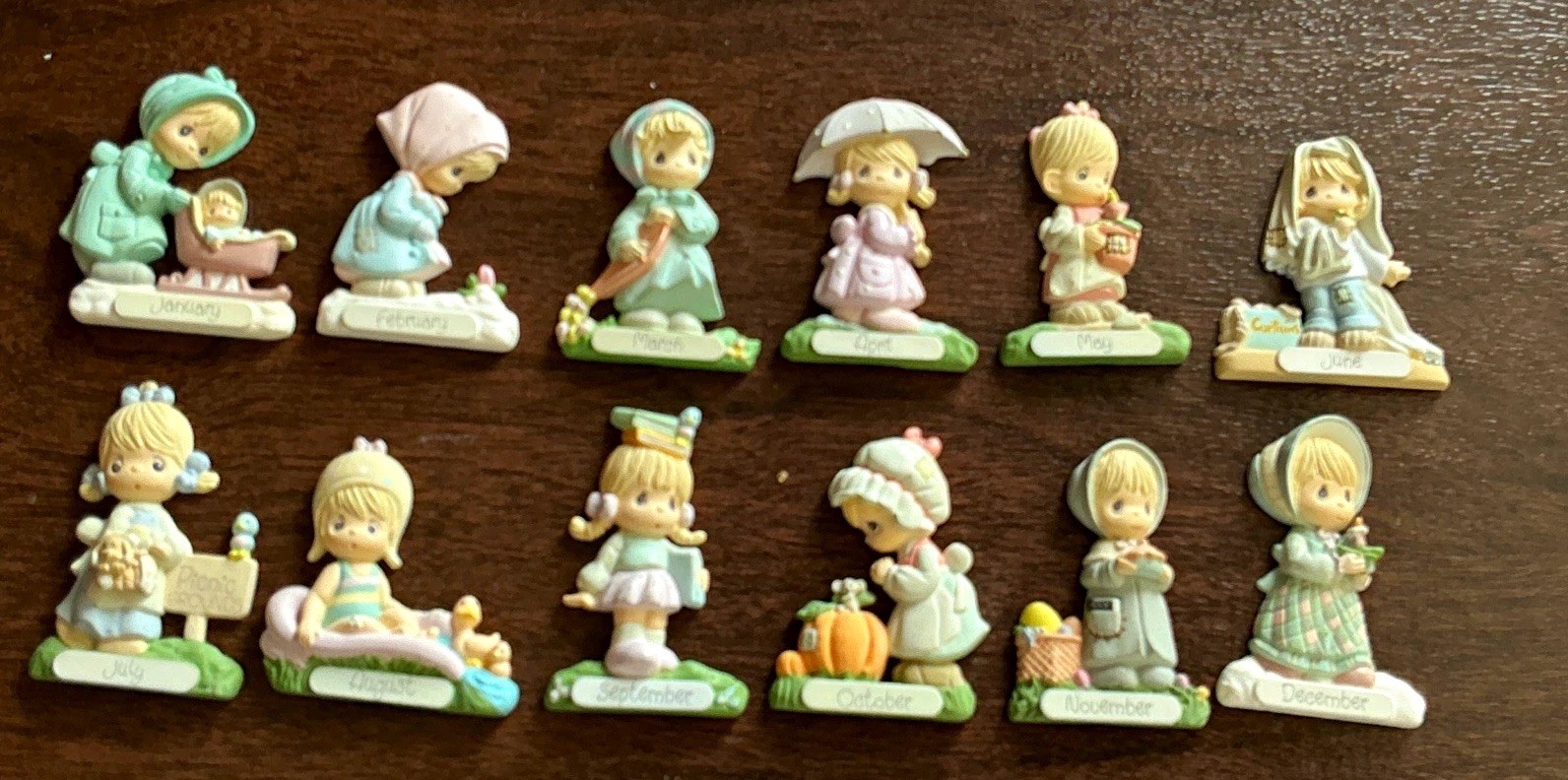 Enesco Precious Moments 12 Month Figurine Set Lot Magnetic Resin 1990