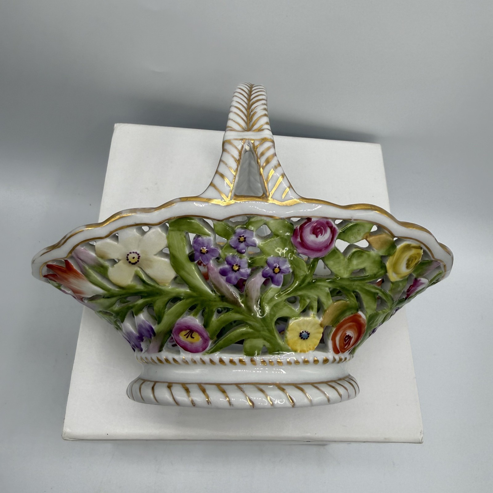 Antique Von Schierholz Porcelain Reticulated Basket 1907-1927 Germany-Perfect