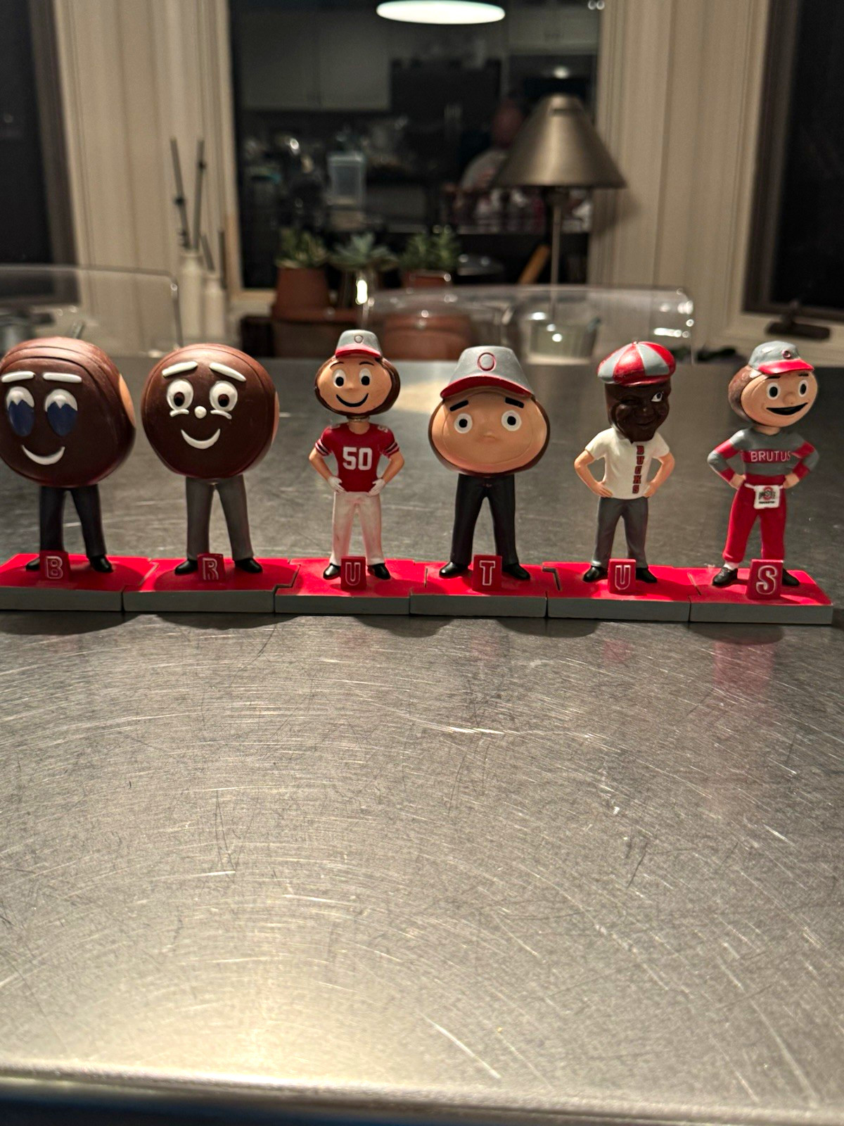 RARE COMPLETE SET OF OHIO STATE 2015 BRUTUS BUCKEYE BOBBLEHEADS —EXCELLENT SHAPE