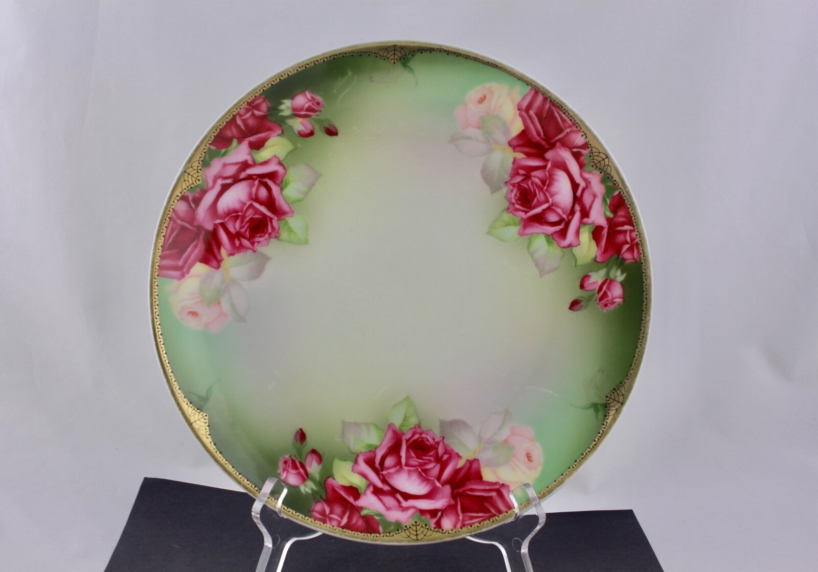 THOMAS SEVRES BAVARIA ROSES HAND PAINTED 10-3/4” PLATE - SIGNED