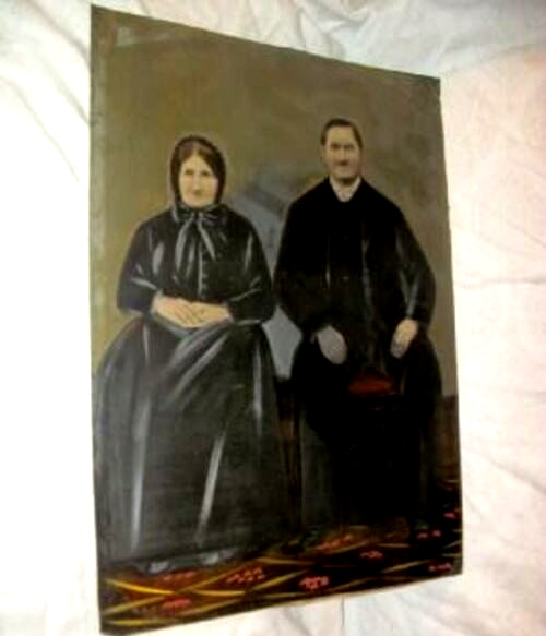 1800s Americana Mourning Tintype Portrait Paint Enhanced Husband and Wife RARE