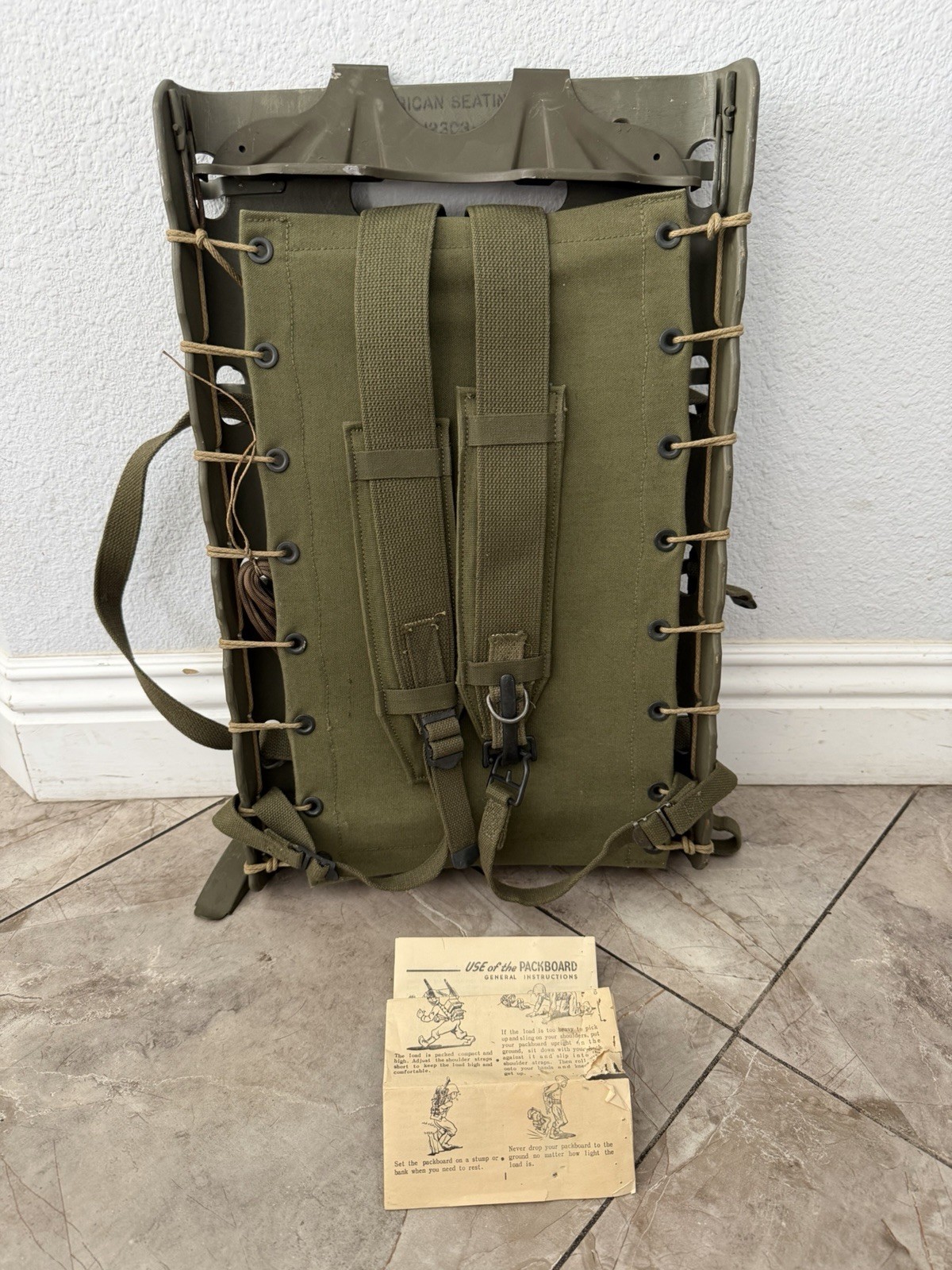 NEW ORIGINAL WWII US ARMY M1944 EQUIPMENT AMMO CARRY PACK BOARD BACKPACK 1944