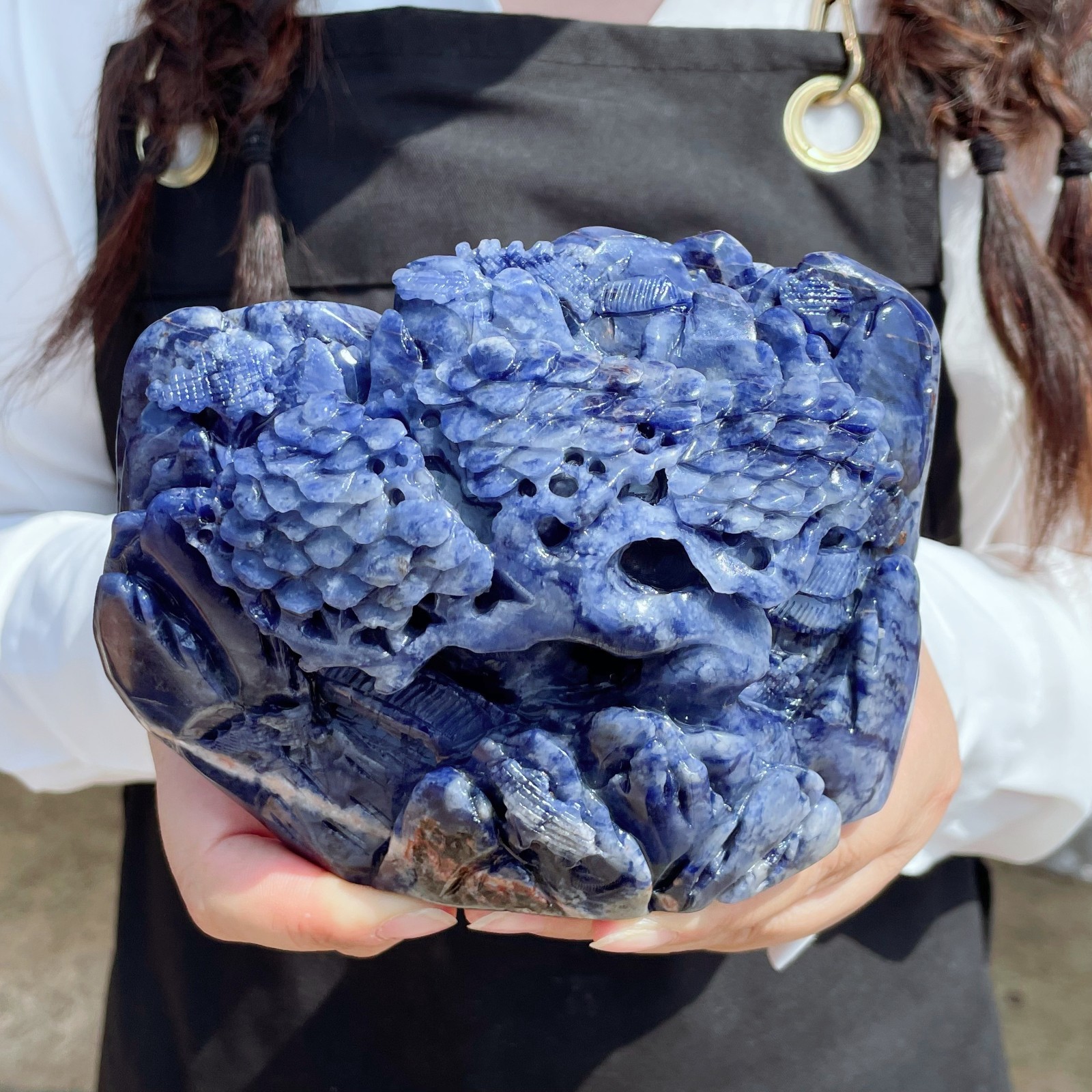 2.3LB Natural Sodalite Crystal Carved Quartz landscape painting Reiki G7705