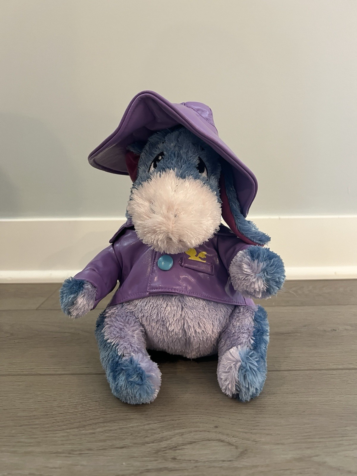 Vintage 90s/00s Disney Eeyore Stuffed Plush Toy In Purple Raincoat & Hat 9”