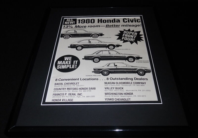 1980 Honda Civic / Pittsburgh Dealers 11x14 Framed ORIGINAL Advertisement 