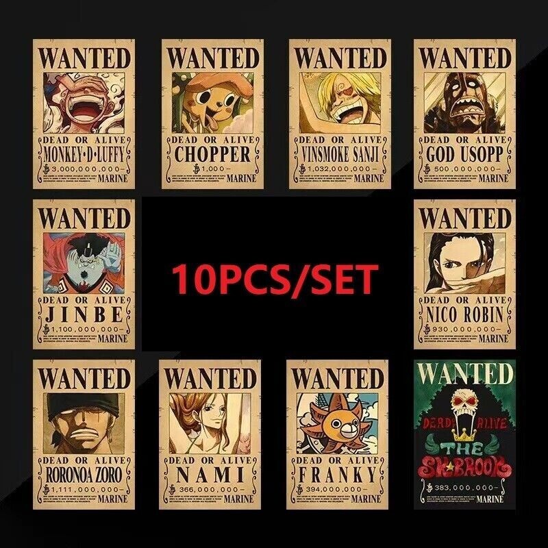 10 x One Piece Luffy Straw Hat Pirates Wanted Poster HIGH QUALIT (16.5