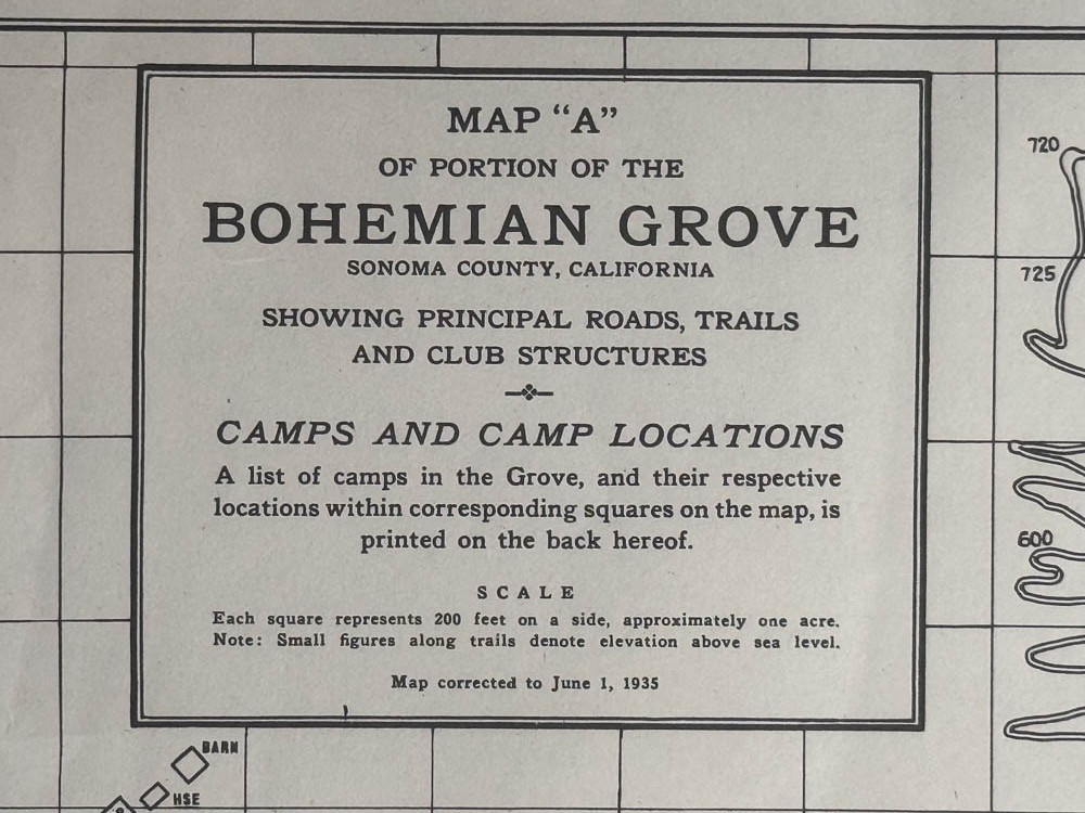 1935 Bohemian Grove Sonoma County California Map Russian River Monte Rio Vintage