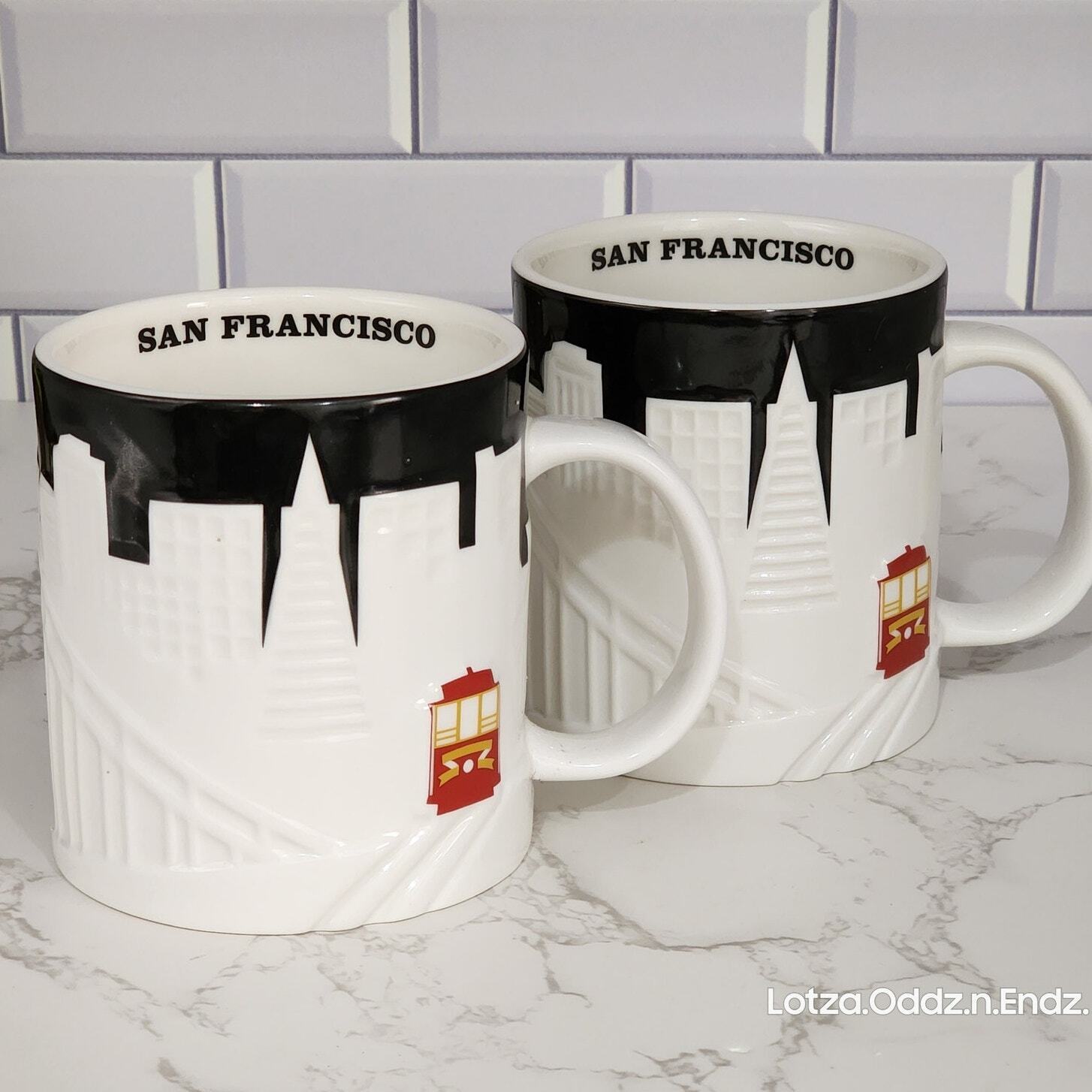 (2) Starbucks~ San Francisco~ Blk/Wht 3D Relief Collector Mugs ~ 2012~ 16oz