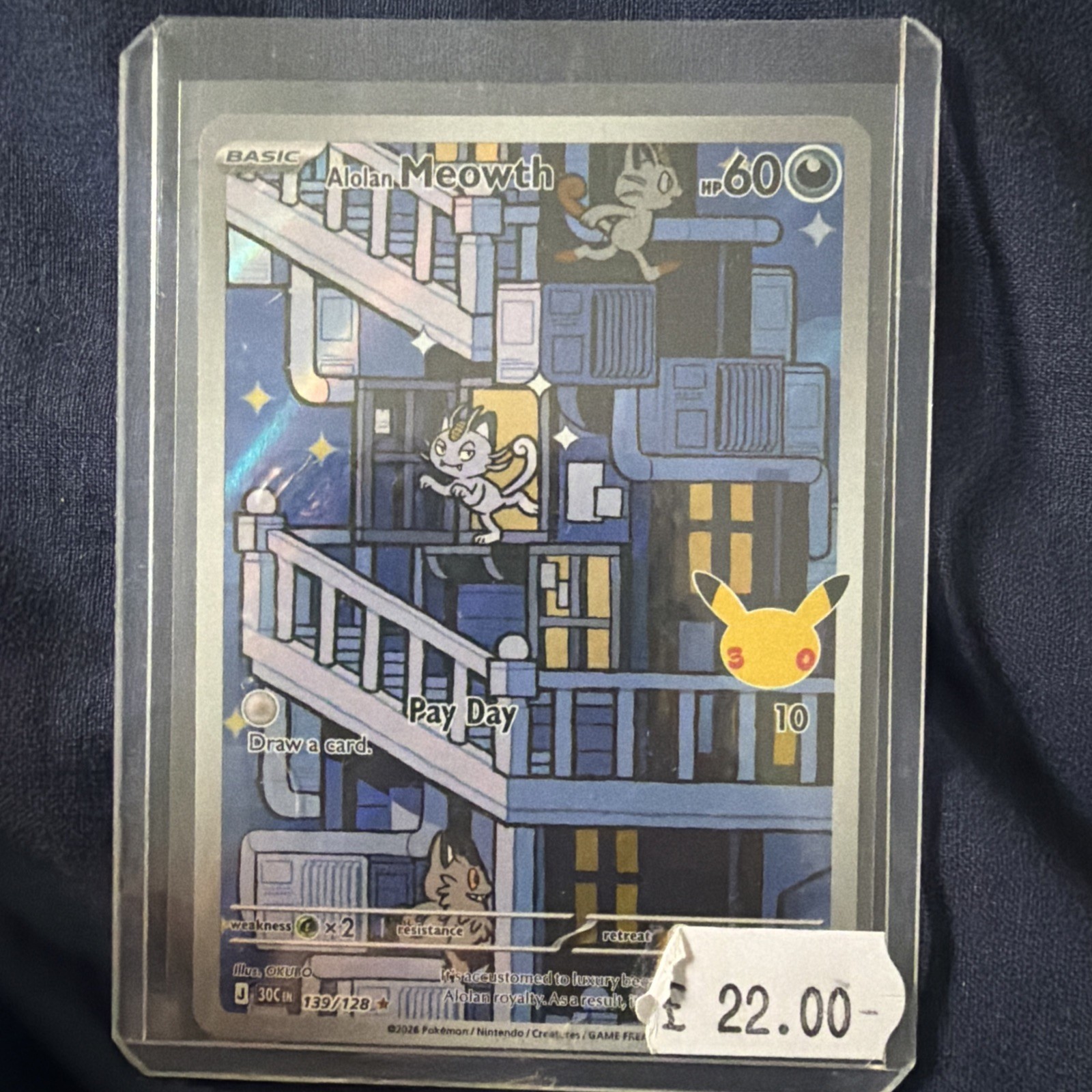Alolan Meowth 139/128 30th Anniversary Collection Pokemon Card. Mint 