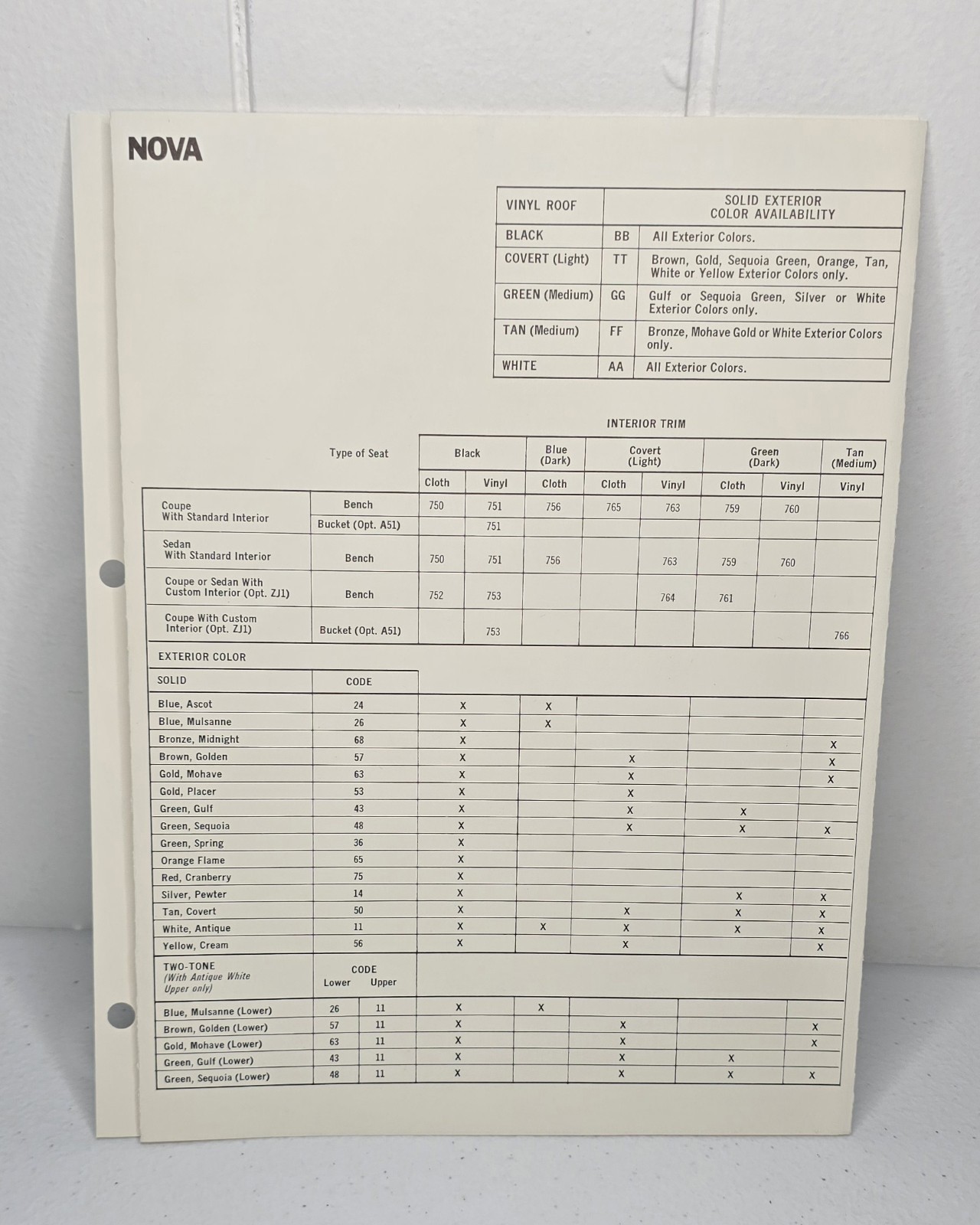 Rare 1971 Chevrolet Chevy Dealer Color Trim Chart Camaro Chevelle Nova Vega