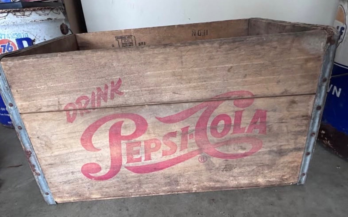 Vintage Pepsi Cola Wooden Crate Drink Pepsi-Cola Red Script Soda Box Case 1957