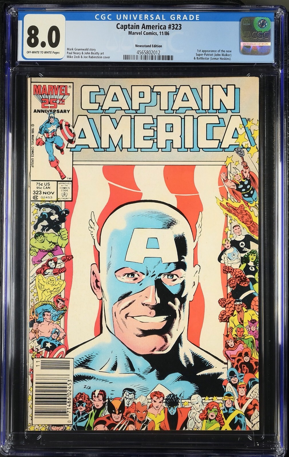 Captain America #323 1986 Marvel CGC 8.0 [Newsstand] 1st John Walker GradedComic
